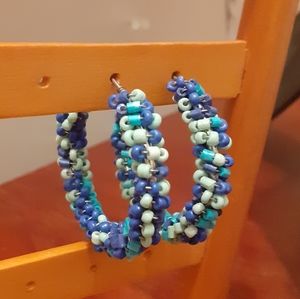 2/$10 Shades of blue multicolored beaded hoops